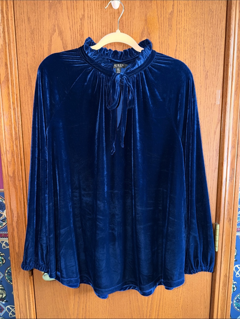 Women’s Ralph Lauren Black Label Plus Royal Blue Velvet Stretch Blouse Size 2x